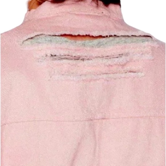 $195 Romeo Juliet Distressed Ripped Jacket Medium Pink Denim Bell Sleeves Cotton - Picture 7 of 14